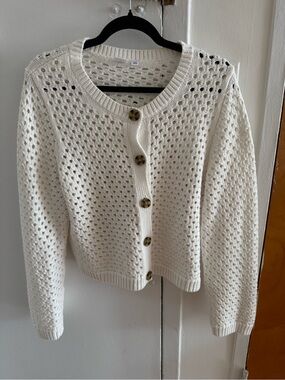 GAP Cream Open-Weave Button Cardigan